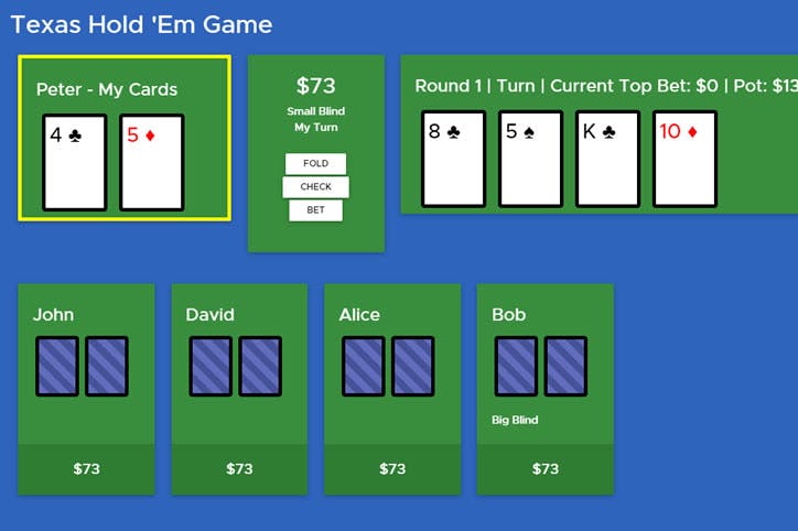 Image of the Distributed Texas Hold 'Em poker interface.